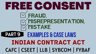 Fraud  Misrepresentation  Mistake  Free Consent  Indian Contract Act  Caselaws  Example [upl. by Kohcztiy]