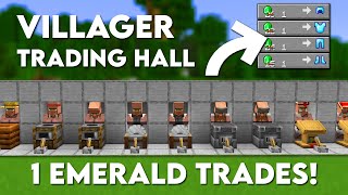 Minecraft 120 Easy VILLAGER Trading Hall  ALL TRADES 1 EMERALD [upl. by Gunzburg]