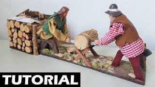 💡 TUTORIAL Taglialegna in movimento ⚙️ Due pastori mentre segano un tronco 🌲  Statuina per Presepe [upl. by Shevlo]