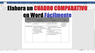 CÓMO HACER UN CUADRO COMPARATIVO EN WORD FÁCILMENTE [upl. by Ahkeber]