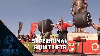 2017 Worlds Strongest Man  Superhuman Squat Lifts [upl. by Tterab]