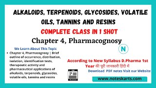 Chapter 4 Pharmacognosy  Alkaloids Terpenoids Glycosides Volatile oils Tannins and Resins ER20 [upl. by Falo]