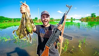 Hunting GIANT Bullfrogs at My FLOODED FARM Catch Clean Cook [upl. by Havelock]